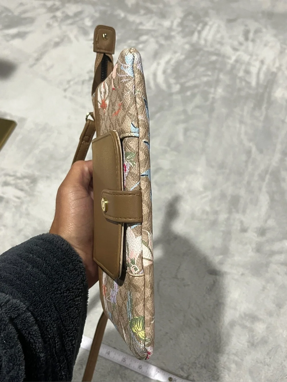Floral Tan Crossbody Bag with Front Pocket